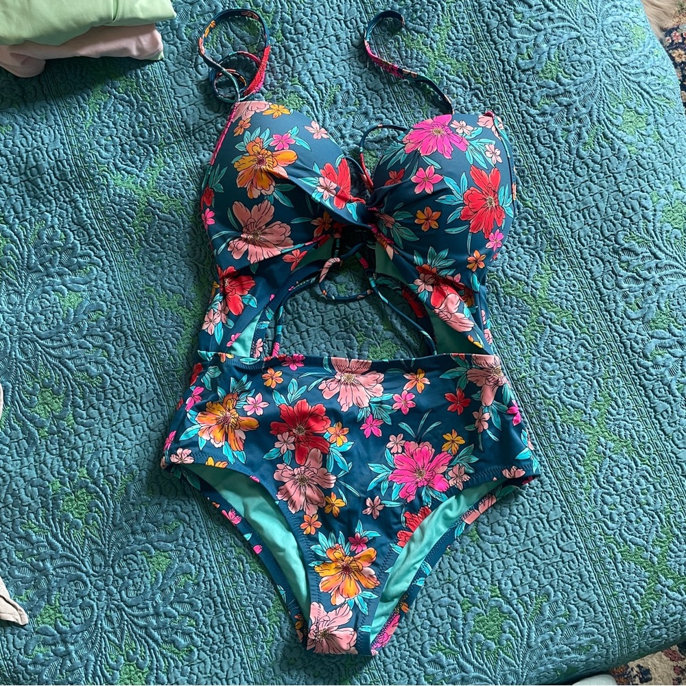retro floral one piece swimsuit